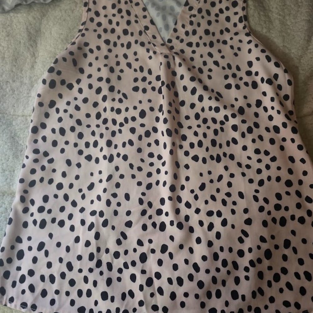 Pink with Black Polka Dot V-Neck Blouse | Medium
